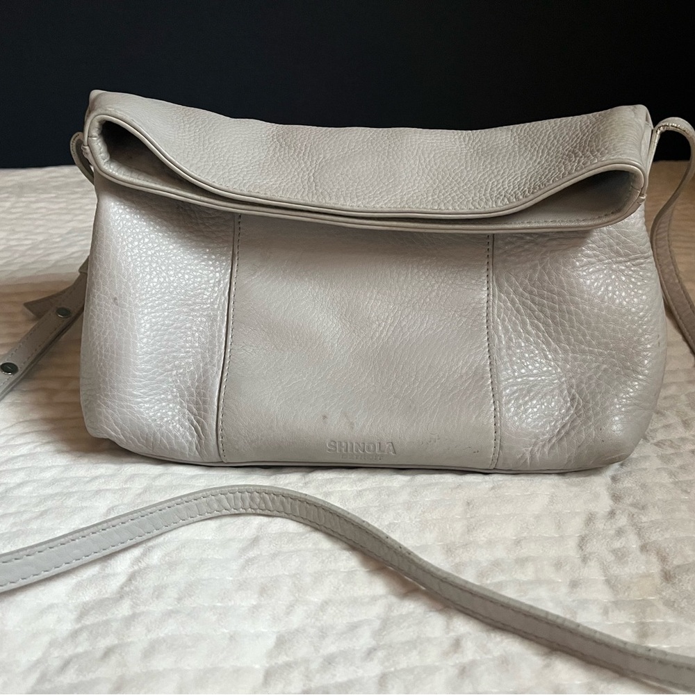 Shinola Gray Leather Crossbody Bag